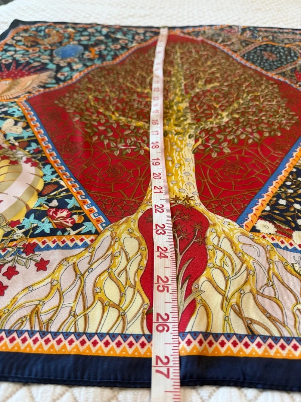 Vintage Style 100% Silk Scarf - Elegant Floral & Tree Print